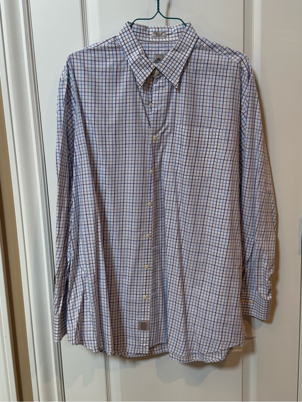 Peter Millar White Button-Down Shirt with Blue and Purple Check